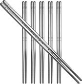 Zilverkleurige metalen eetstokjes met antislip groeven en 'Hi Nature' logo.
