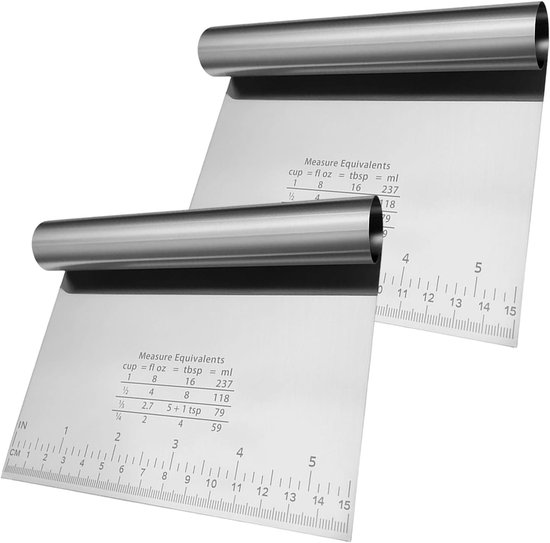 2 stuks groenteschep, roestvrij staal, deegsnijder, deegkaart, deegschraper, roestvrij staal, met meetschaal, groenteschep, bakken, keuken, gadgets voor groenten, brood, pizza, cake, cake, koekjes — afbeelding 5