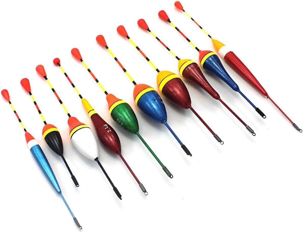 10 stuks Posen Vissen Set, vissersaccessoireset, assortiment aan dobbers als drijvende loopdobbers voor karper vissen en forellen, dobberset als vissersaccessoires en drijverstet