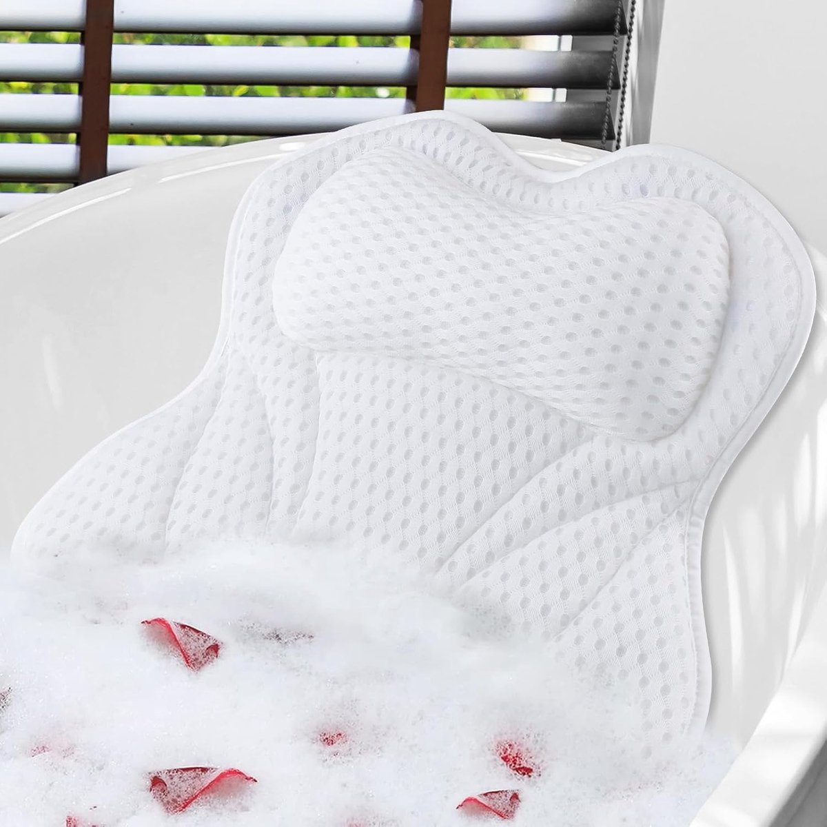 Kussen, Shodiffy badkussen 4D mesh met 6 zuignappen badaccessoires nekkussen schouder rug voor thuis spa en bad