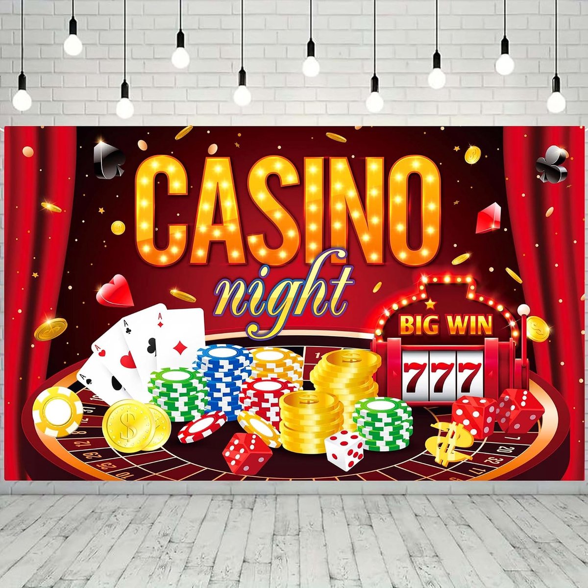 Achtergronddecoratie Casino, 110 x 180 cm Las Vegas Feest Achtergrond/Pokeravond/Casino Verjaardag