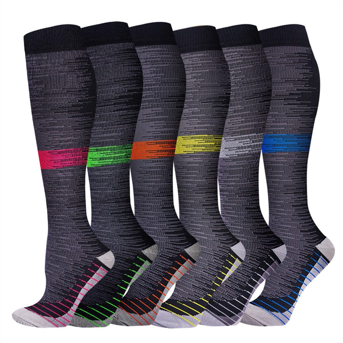Compressiekousen 6 paar - 15-30 mmHg compressiekousen - compressiekousen vliegen dames - hardlopen en fitness - sport - wielrennen - verpleegkundigen en zwangerschap - Kleurrijke steunkousen met graduele compressie