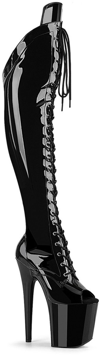 Pleaser - FLAMINGO3016 Plateau Overknee Laarzen - US 8 - 38 Shoes - Zwart