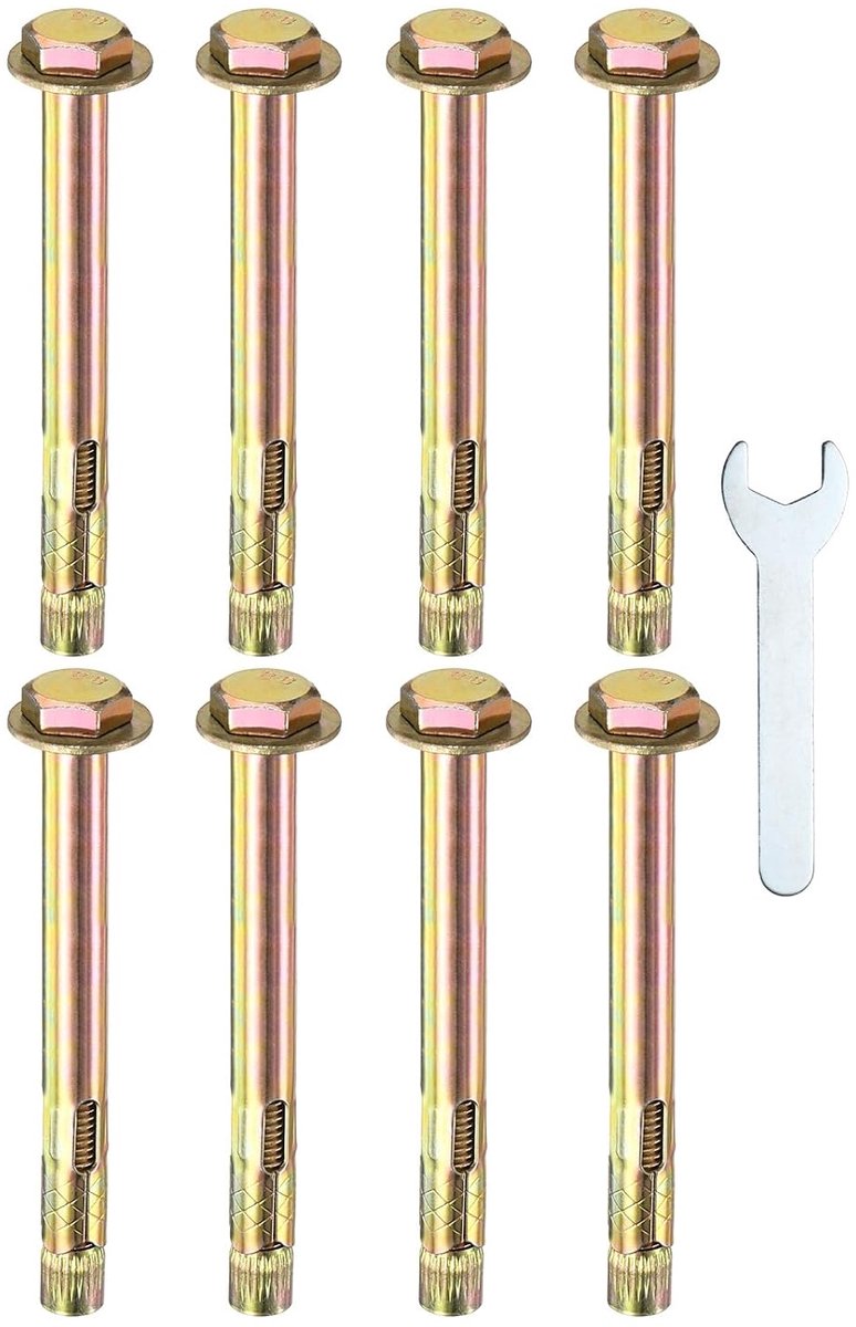 Set van 8 zeskantexpansiebroeven, M10 x 120 mm, verzinkt koolstofstaal, gekleurd, met 17 mm sleutel, corrosiebestendige metalen schroef