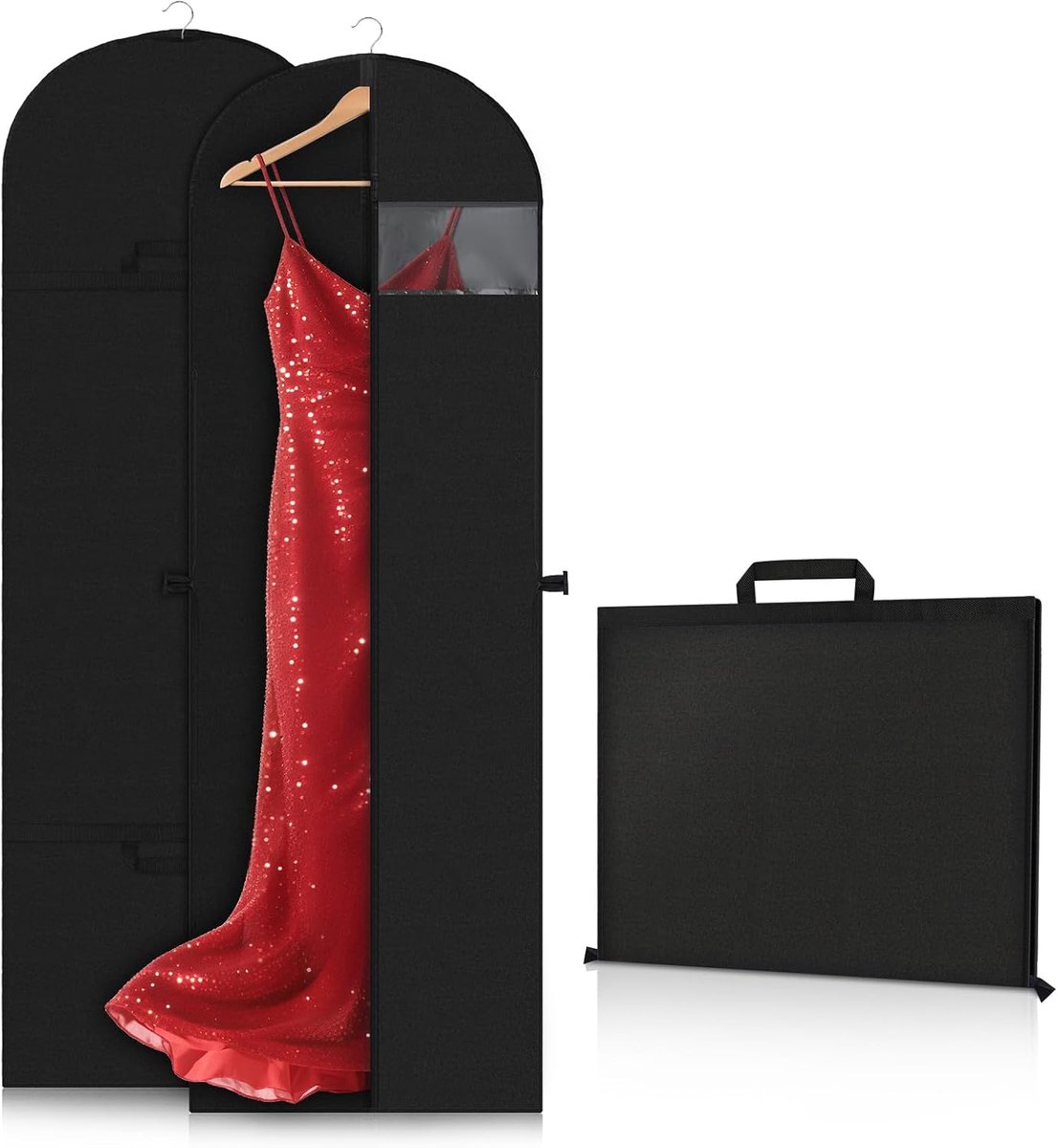 2 stuks kledingzakken, lang, 180 cm, opvouwbaar, met handvat, voor avondjurken en mantels