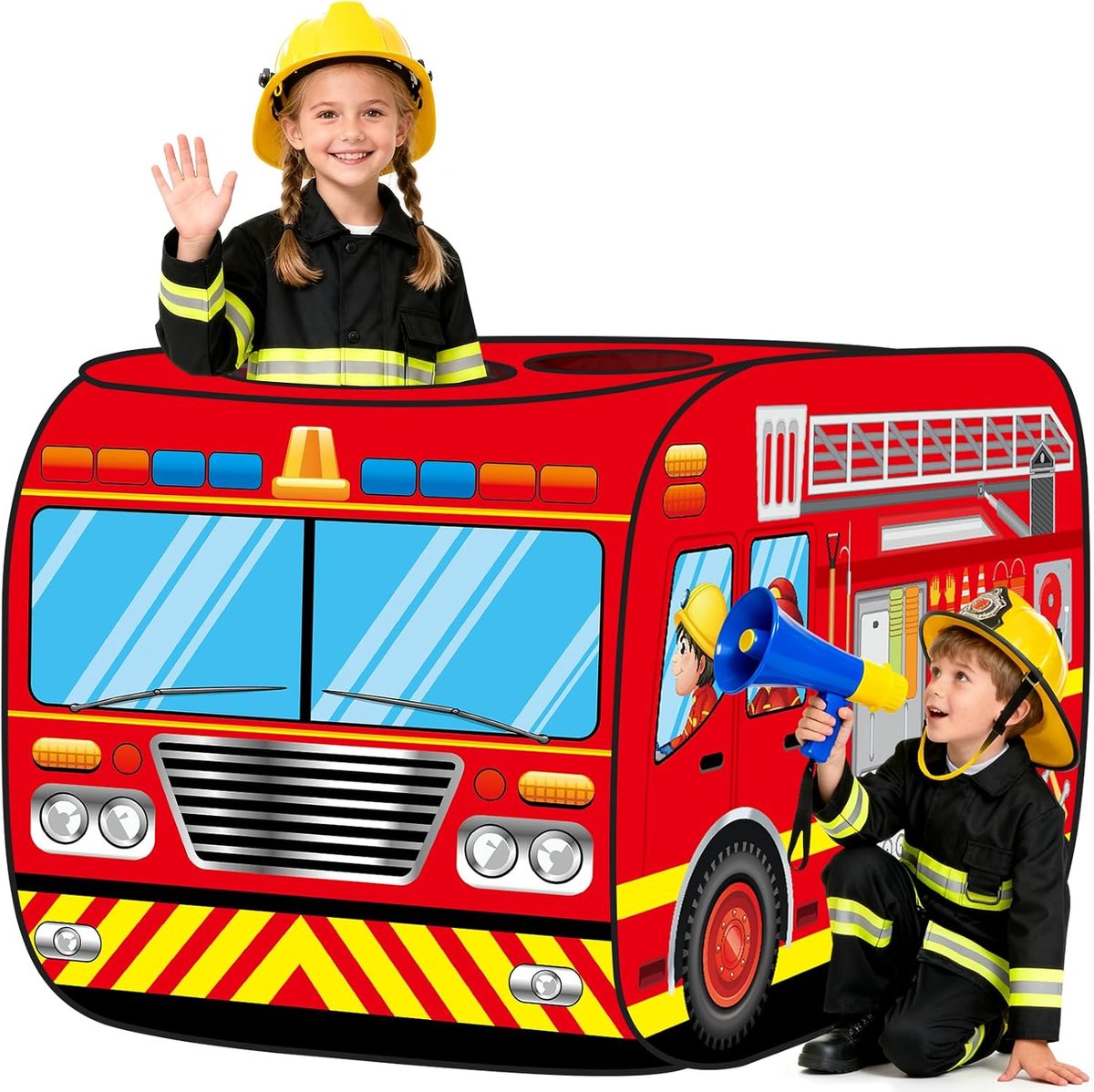 Pop-up-speelhuis voor kinderen, kinderspeeltent brandweer, pop-up-speeltent vouwbaar speelhuis met draagtas, indoor & outdoor speelgoed voor jongens en meisjes 4 5 6 jaar