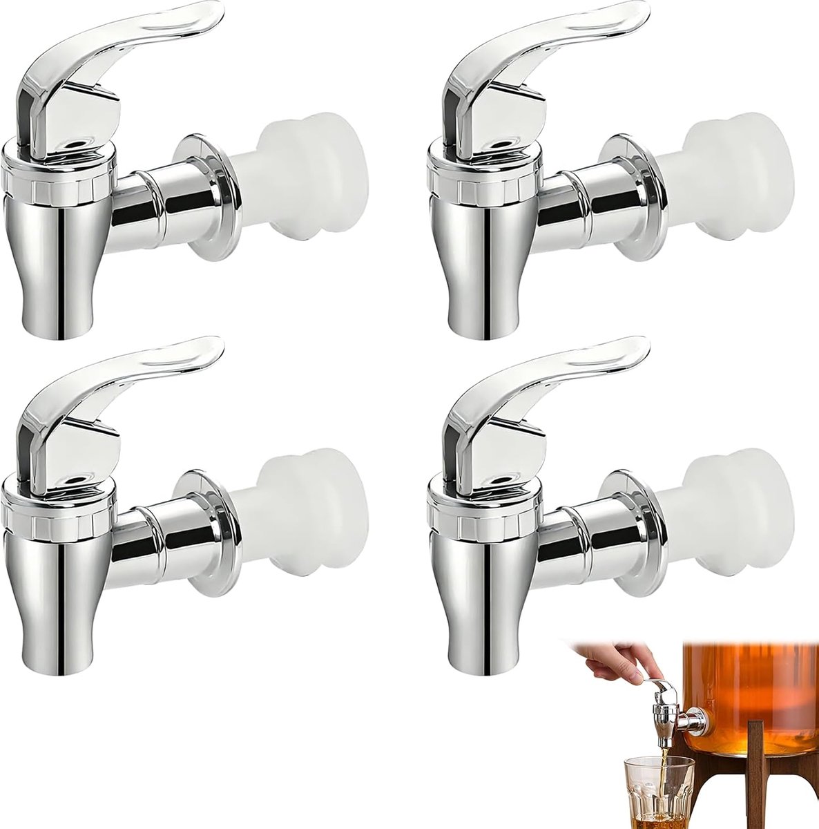 4 Stuks Drankdispenser Vervangkranen 16 mm met Pakkingen, Voedselveilige Plastic Tapkranen voor Sap, Water en Dranken, Universele Kraan voor Feest, Bruiloft en Thuisgebruik