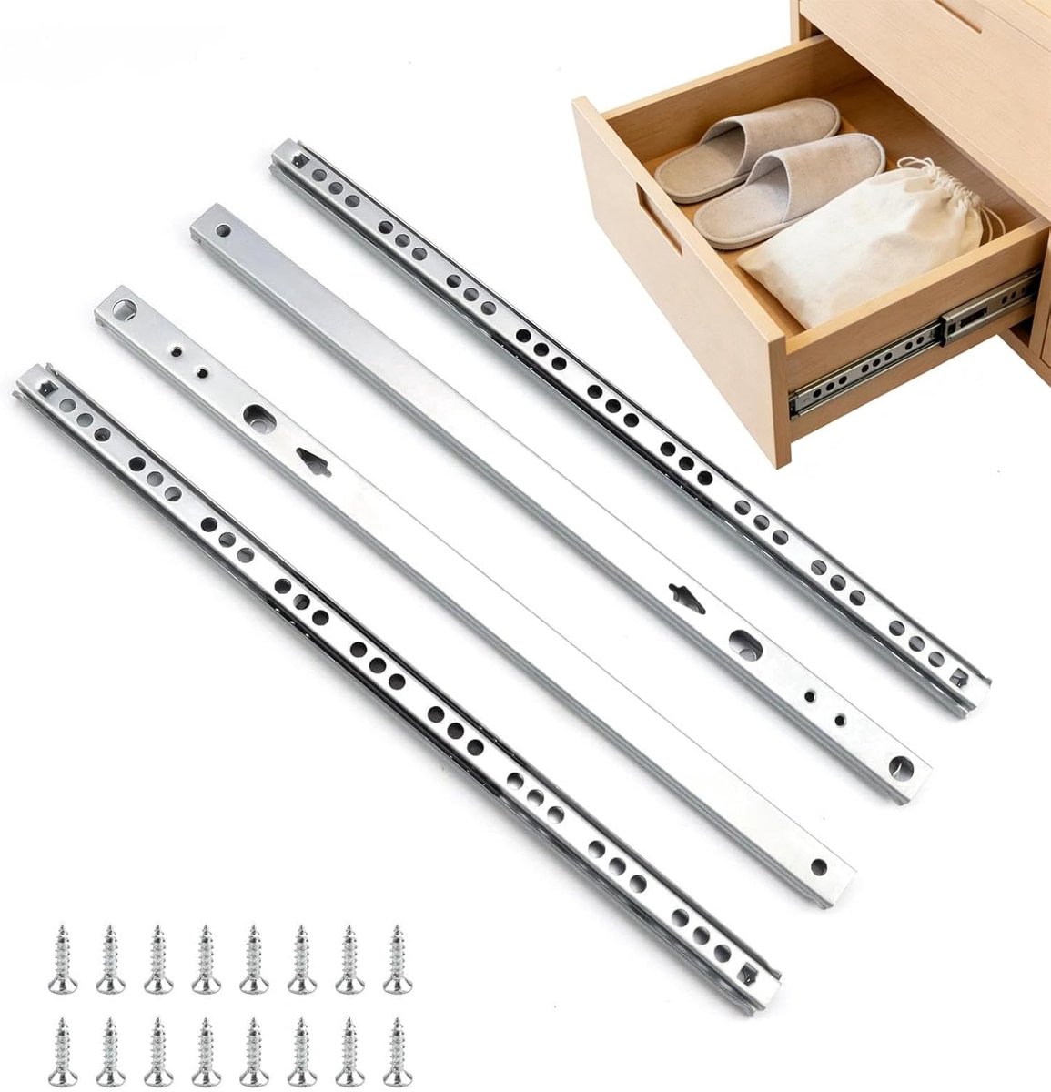 Ladegeleiders met 2-weg verlenging, 310 mm tot 490 mm, keukenladegeleiders, verzinkt staal, voor uitsparingen van 17 mm