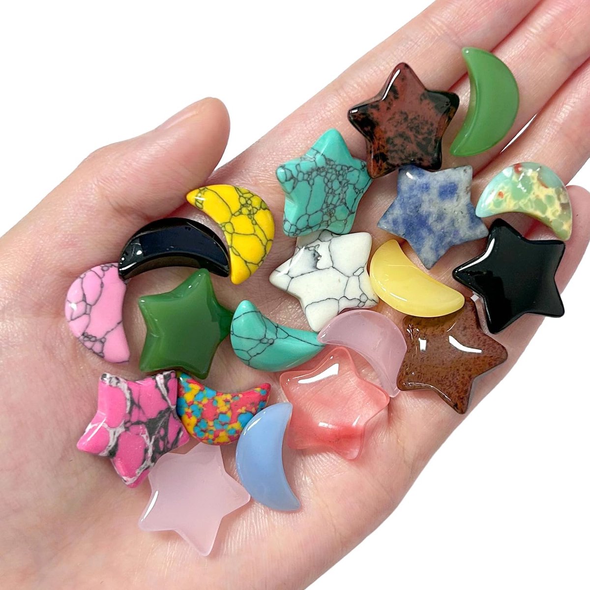 20 stuks Gepolijste Ster & Maan Edelstenen Set, Kristallen voor Mindfulness en Reiki Energie, Decoratieve Natuurlijke Kwarts, Spiritueel Cadeau voor Vrouwen