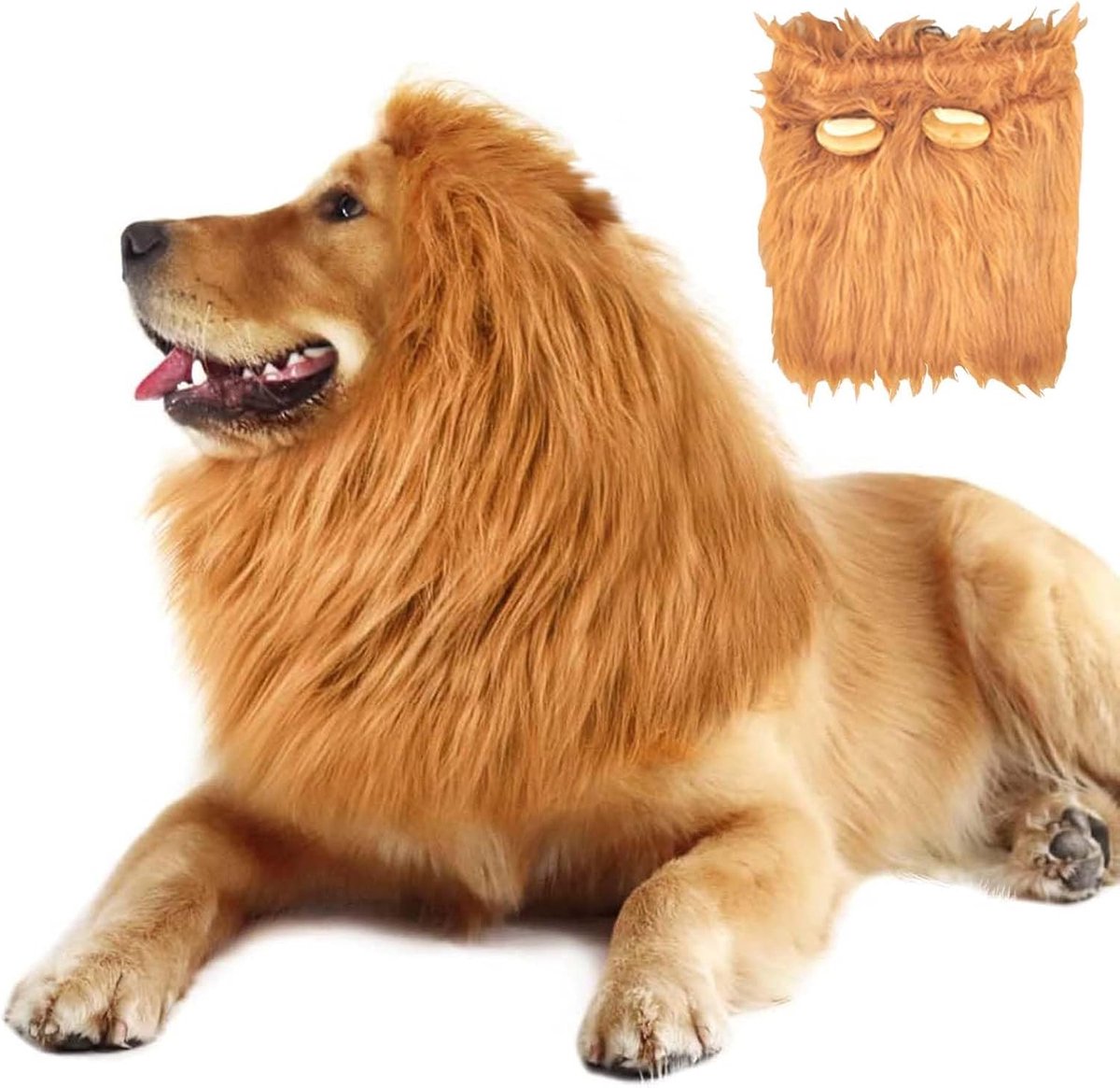 Mane met realistische oren voor hondenkostuum, Halloween, leeuwenmanen, pruik, hondenkostuum, instelbaar, leeuwenmanen, hond, Halloweenkostuum, hond voor huisdieren, verkleden (lichtbruin