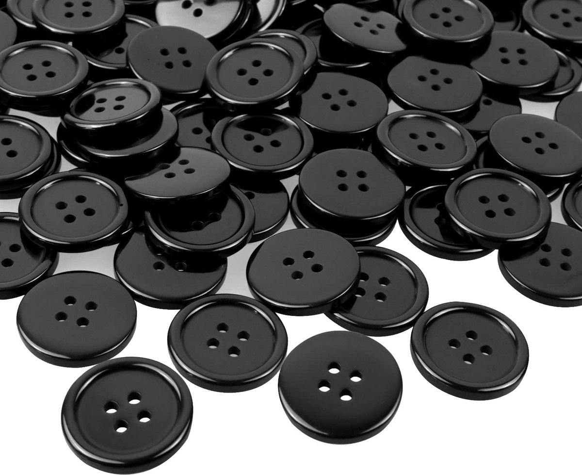 50 stuks zwarte knoppen 15 mm zwarte ronde rand 15 mm naaiknoppen met 4 naaigaten