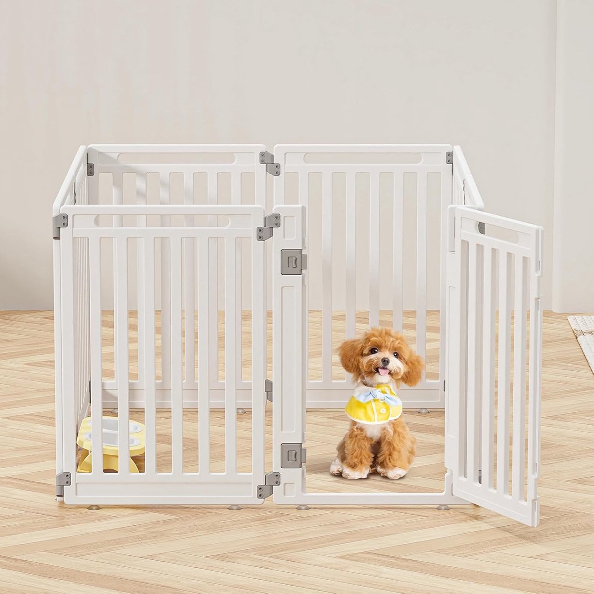 Puppybox, hondenren opvouwbaar met deur, puppyren voor woning, stevig en glad, eenvoudige installatie, wit, 112 x 112 x 80 cm