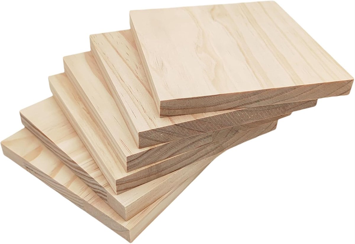 Onafgewerkte houten vierkante blokken voor ambachten, 15 x 15 x 1,5 cm blanco houten vierkanten grenen houten planken voor houtsnijwerk, doe-het-zelf onderzetters, schilderen en branden