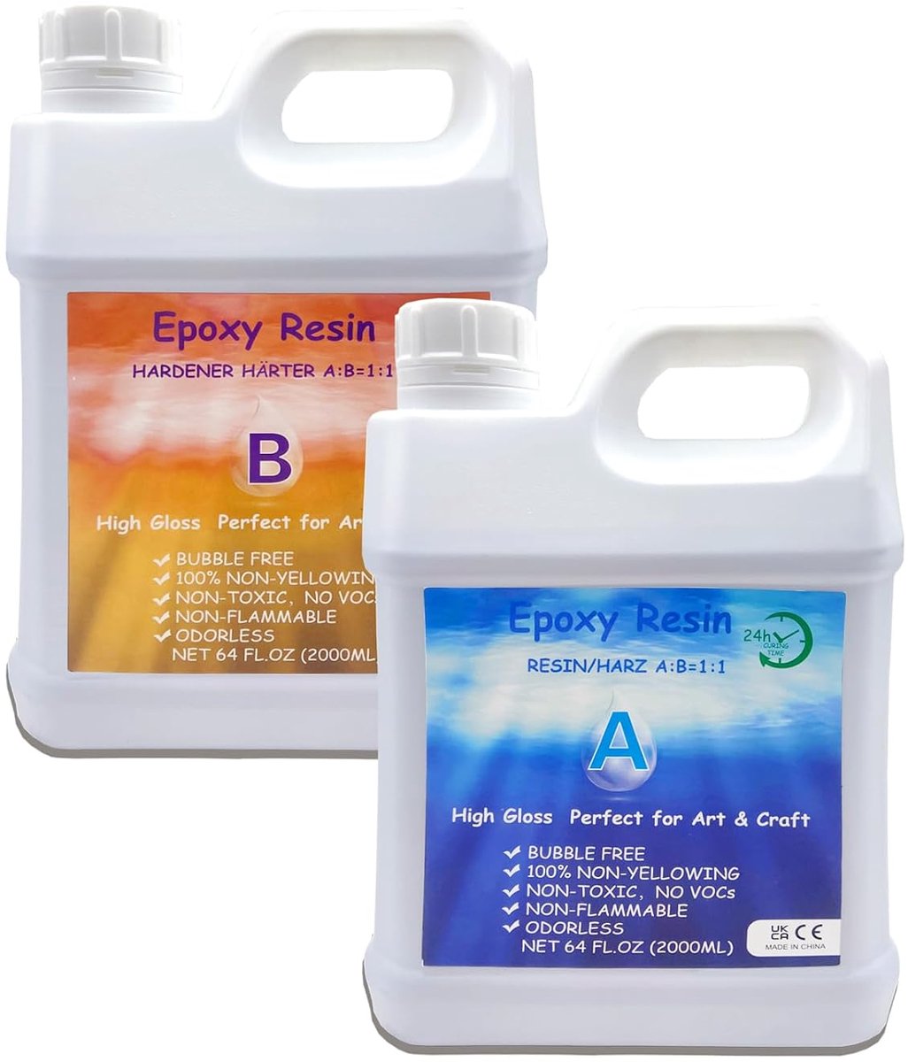 4 kg/141 oz hoogglans-epoxyharsset, helder zelfnivellerend epoxyhars, zonder luchtbellen en bellenvrij, 1:1 mengsel epoxyhars met harder voor hout, restauratie, wandtegels, kunst, handwerk