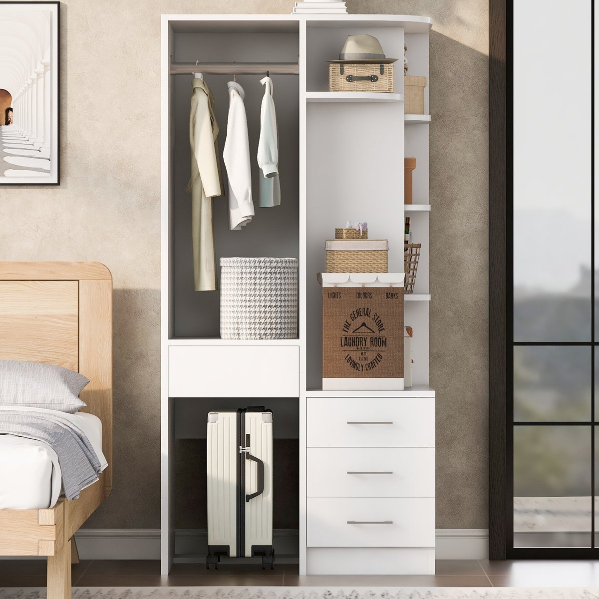 VVBV Kledingkast 70x55x175 cm – Opbergruimte, Lades en Legplanken – Minimalistisch – Modern Design – Voor Woonkamer – Voor Slaapkamer – Wit