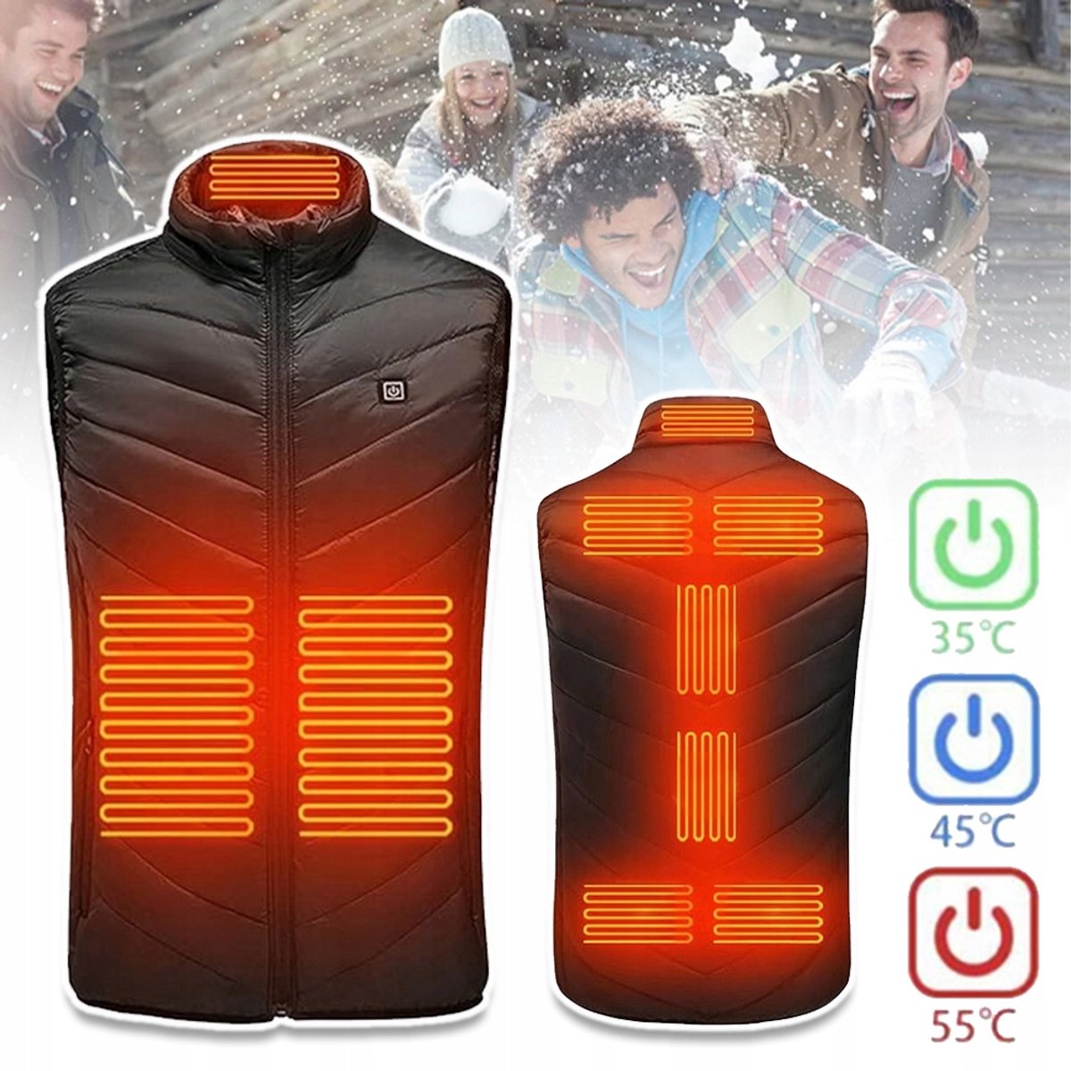 Verwarmde Bodywarmer Unisex met 9 Warmtezones 3 Standen Elektrisch Vest met Carbon Fiber Verwarming Machinewasbaar Werkt op Powerbank Winter Body Warmer Zwart