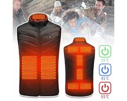 Verwarmde Bodywarmer Unisex met 9 Warmtezones 3 Standen - Elektrisch Vest met Carbon Fiber Verwarming - Machinewasbaar - Werkt op Powerbank (5V/2A) - Winter Body Warmer - Zwart XL