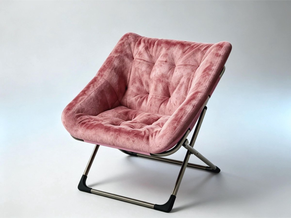 Loungestoel Rond Opvouwbaar - Zachte Fluweel Bekleding - Sterk Metalen Frame 136 kg - voor Woonkamer Slaapkamer of Balkon - Roze