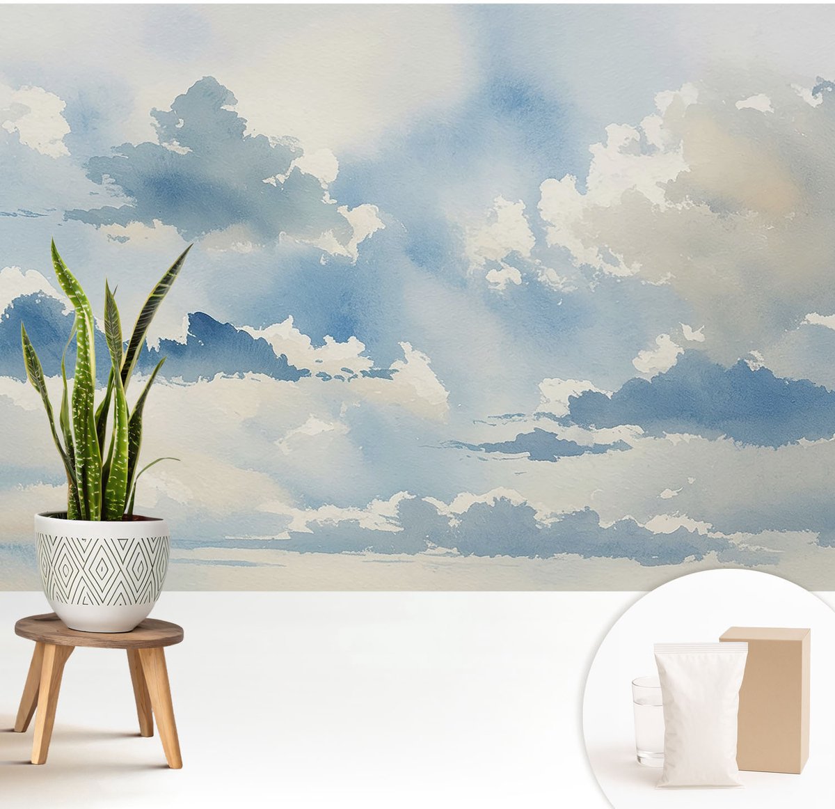 Wallfluent Fotobehang - Blauw Vliesbehang - 208x146 cm - Hemelse Wolken Fotobehang Vlies - Woonkamer behang Landschappen - Muurschildering - Woonkamer behang
