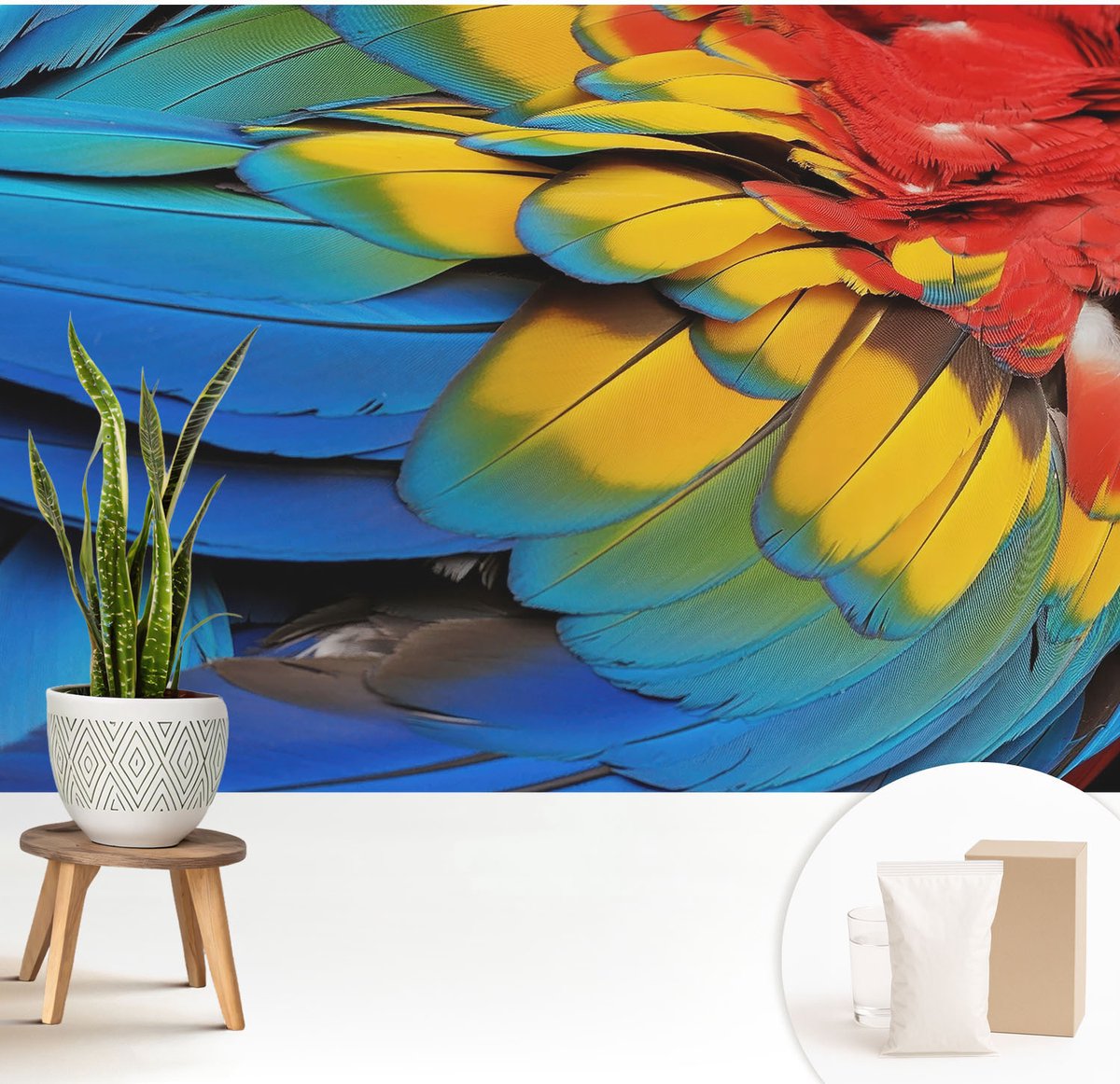 Wallfluent Fotobehang - Blauw Vliesbehang - 208x146 cm - Regenboogveren Muurschildering - Gang behang Dieren - Fotobehang Vlies - Slaapkamer behang
