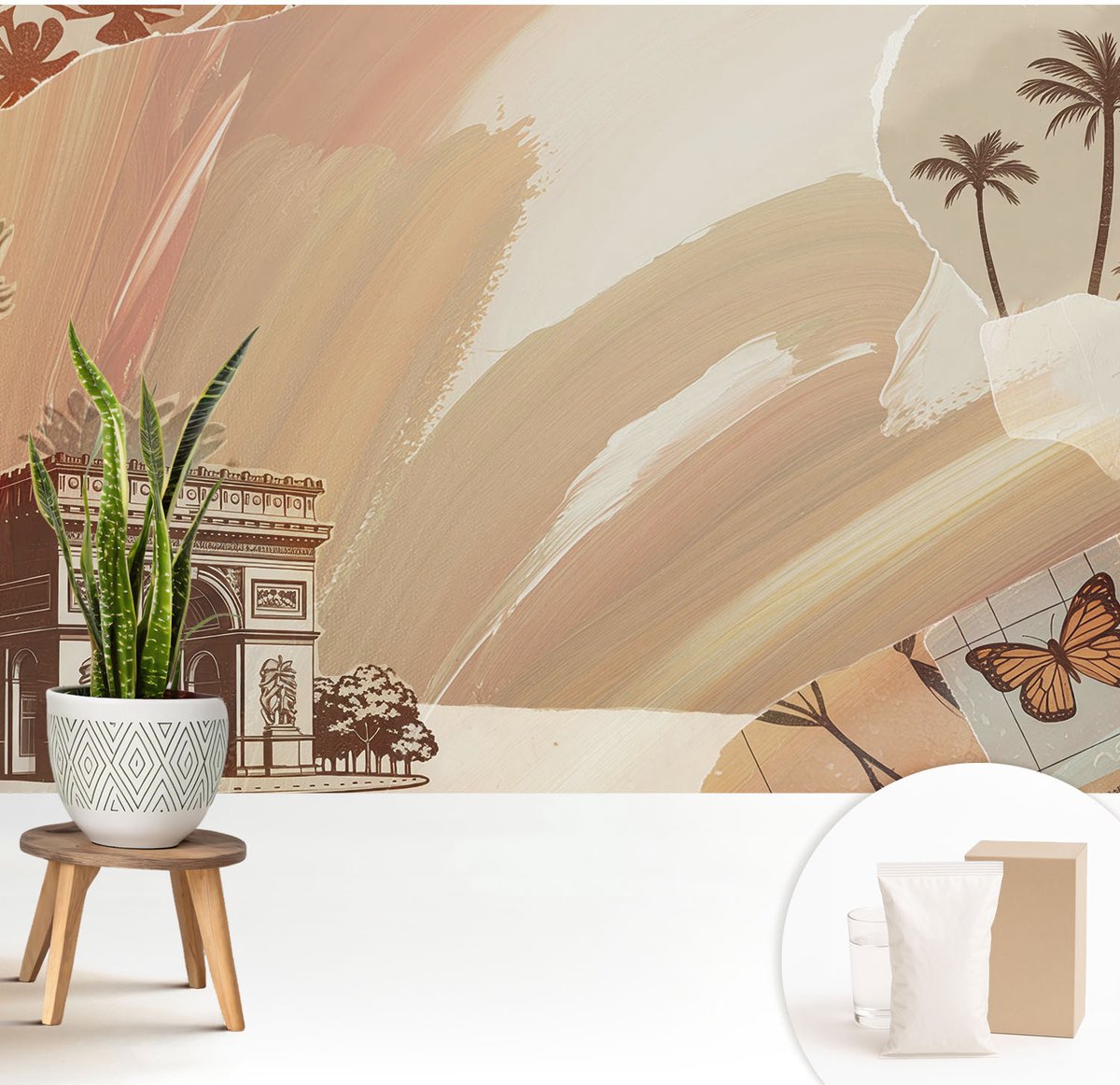 Wallfluent Fotobehang - Beige Vliesbehang - 208x146 cm - Exotische Reis Fotobehang Vlies - Hal behang Deel - Muurschildering - Woonkamer behang