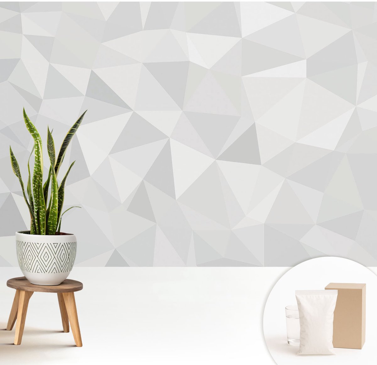 Wallfluent Fotobehang - Wit Vliesbehang - 208x146 cm - Driehoekig Mozaïek Muurschildering - Slaapkamer behang Geometrie - Fotobehang Vlies - Slaapkamer behang