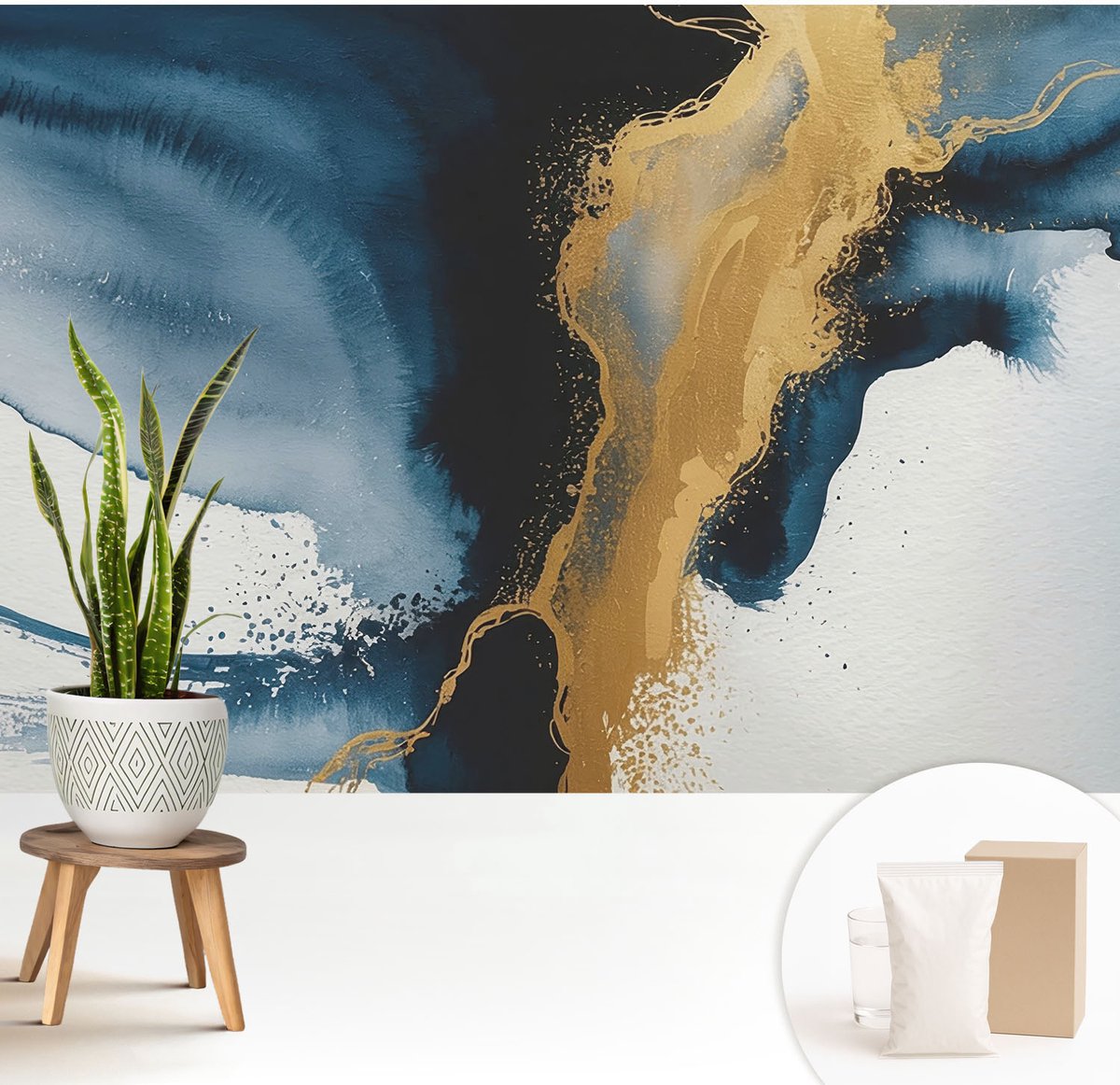 Wallfluent Fotobehang - Blauw Vliesbehang - 208x146 cm - Kleurrijke Abstractie Fotobehang Vlies - Woonkamer behang Abstractie - Muurschildering - Hal behang