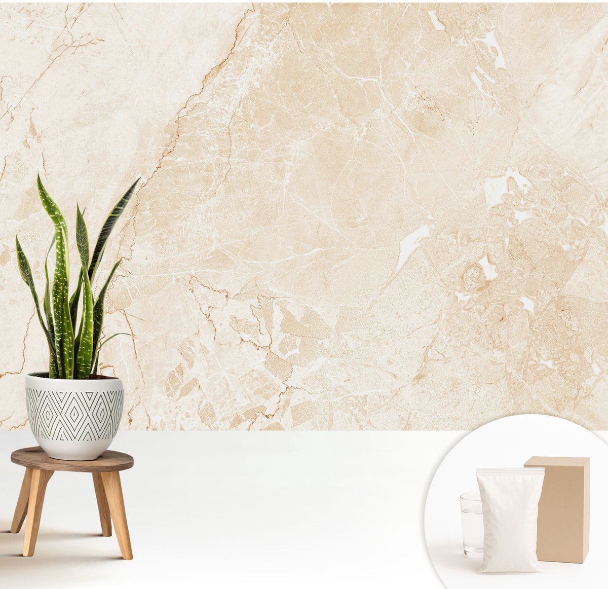 Wallfluent Fotobehang - Beige Vliesbehang - 208x146 cm - Natuursteen Muurschildering - Slaapkamer behang Texturen - Fotobehang Vlies - Slaapkamer behang