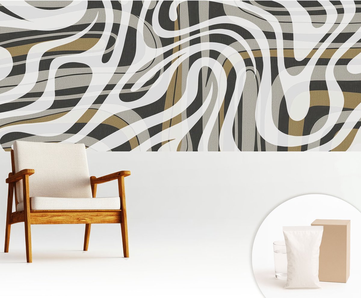 Wallfluent Fotobehang - Wit Vliesbehang - 250x104 cm - Abstracte Lijnen Fotobehang Vlies - Woonkamer behang Abstractie - Muurschildering - Woonkamer behang