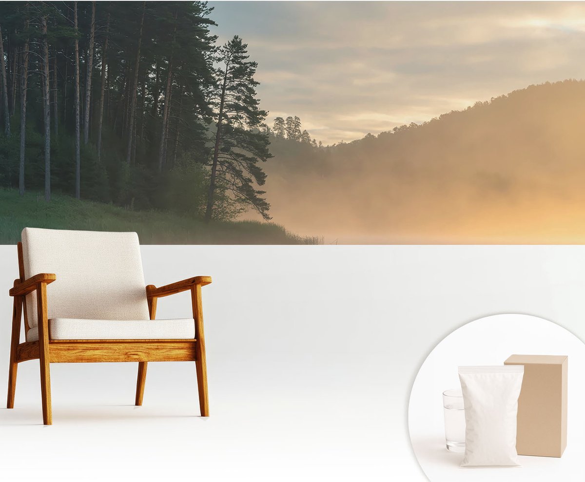 Wallfluent Fotobehang - Groente Vliesbehang - 250x104 cm - Mistige Ochtend Fotobehang Vlies - Hal behang Landschappen - Muurschildering - Woonkamer behang