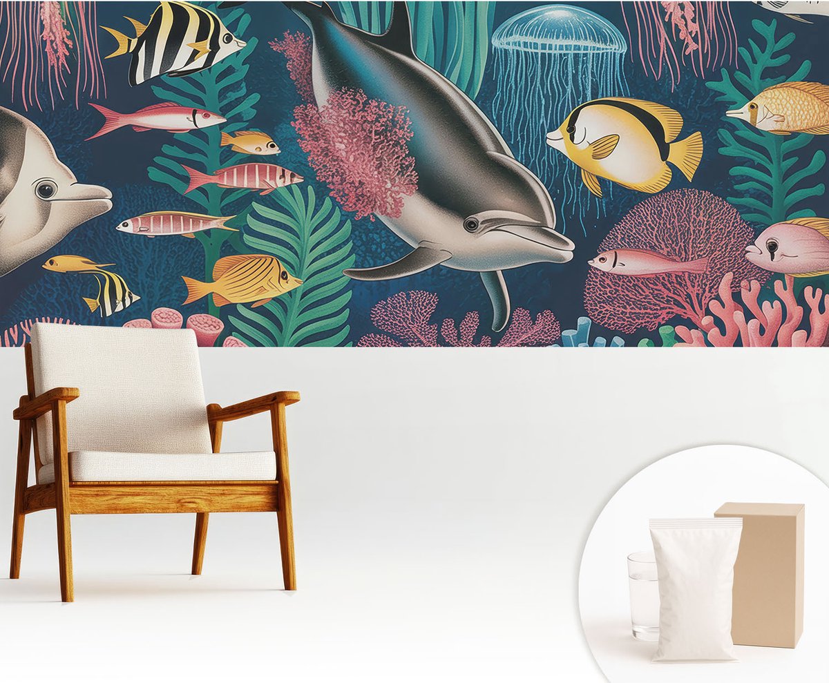 Wallfluent Fotobehang - Marine Vliesbehang - 250x104 cm - Onderwaterfauna Muurschildering - Gang behang Dieren - Fotobehang Vlies - Slaapkamer behang