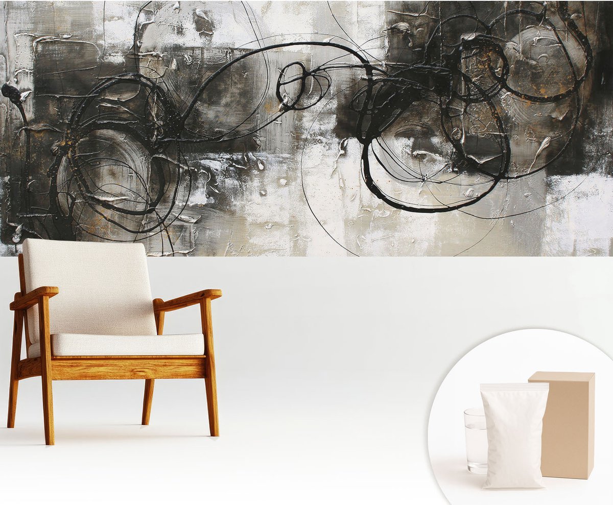 Wallfluent Fotobehang - Zwart Vliesbehang - 250x104 cm - Abstracte Wervel Fotobehang Vlies - Hal behang Abstractie - Muurschildering - Woonkamer behang