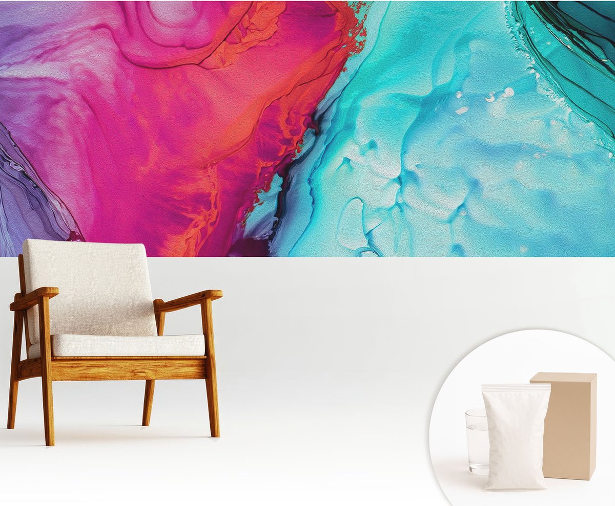Wallfluent Fotobehang - Paars Vliesbehang - 250x104 cm - Kleurrijke Golf Muurschildering - Gang behang Abstractie - Fotobehang Vlies - Slaapkamer behang
