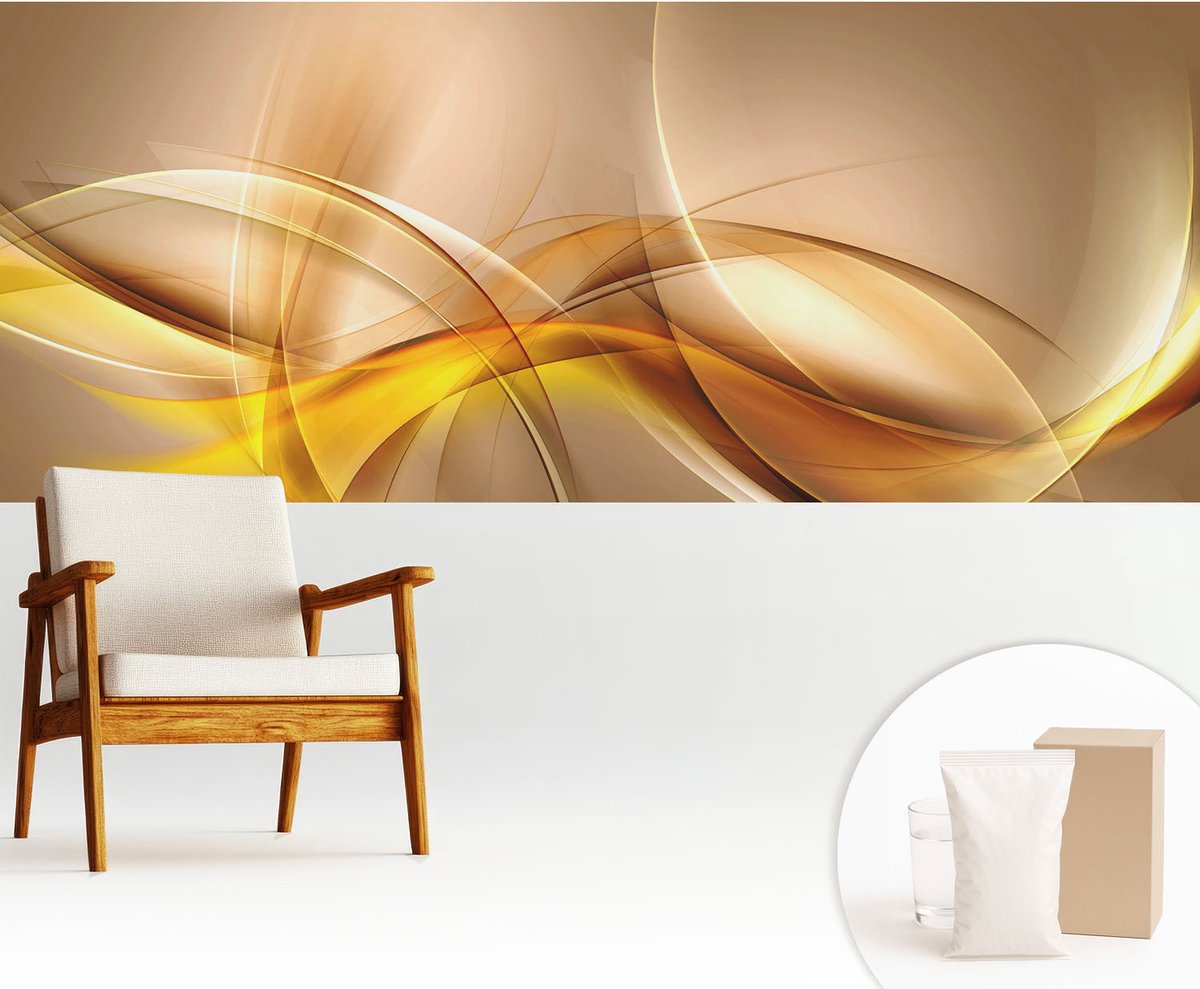 Wallfluent Fotobehang - Beige Vliesbehang - 250x104 cm - Zachte Lijnen Muurschildering - Gang behang Abstractie - Fotobehang Vlies - Slaapkamer behang