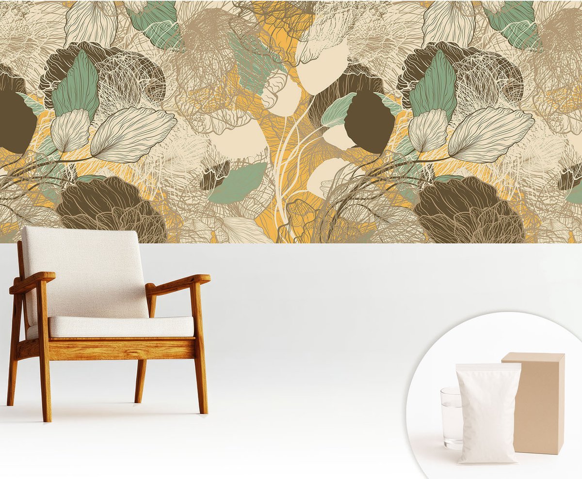 Wallfluent Fotobehang - Geel Vliesbehang - 250x104 cm - Plantenschoonheid Fotobehang Vlies - Woonkamer behang Bloemen En Planten - Muurschildering - Woonkamer behang