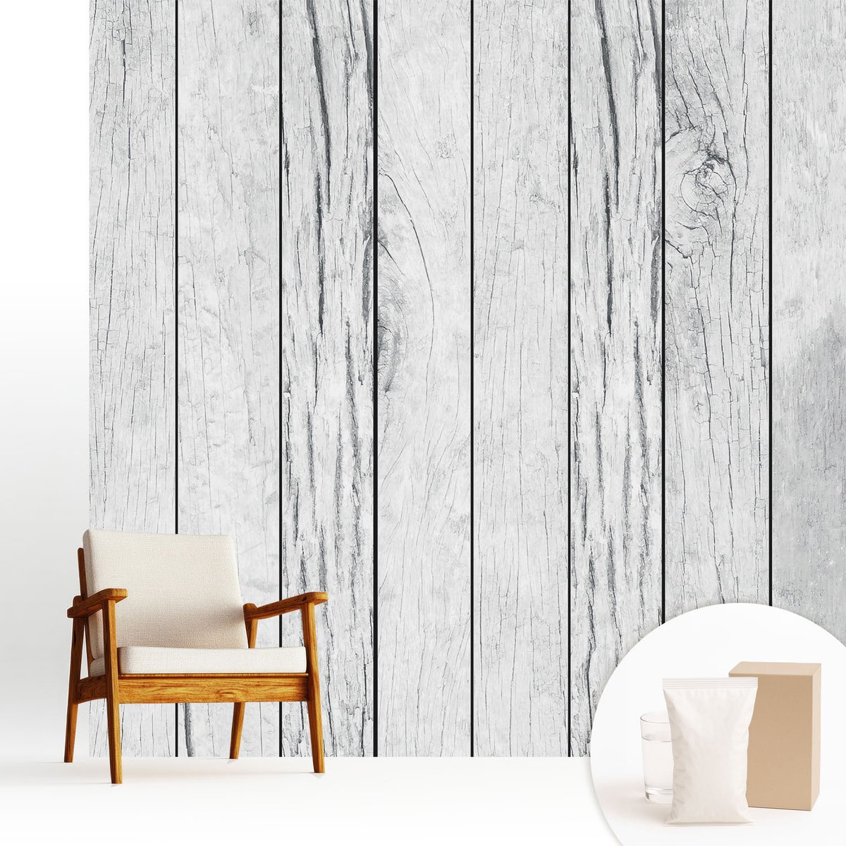 Wallfluent Fotobehang - Wit Vliesbehang - 250x250 cm - Vintage Sfeer Fotobehang Vlies - Hal behang Texturen - Muurschildering - Hal behang
