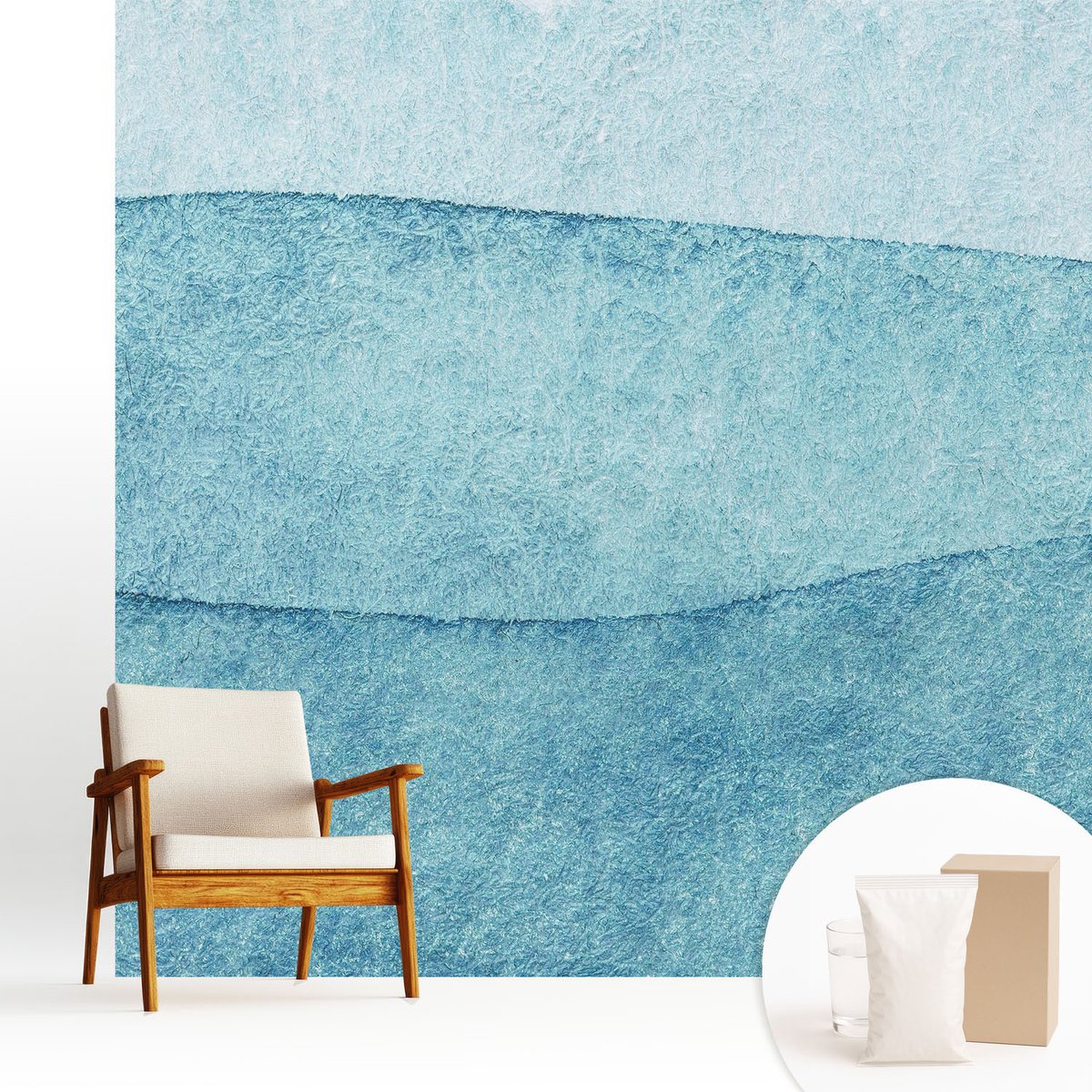 Wallfluent Fotobehang - Blauw Vliesbehang - 250x250 cm - Blauwe Golven Muurschildering - Gang behang Texturen - Fotobehang Vlies - Slaapkamer behang