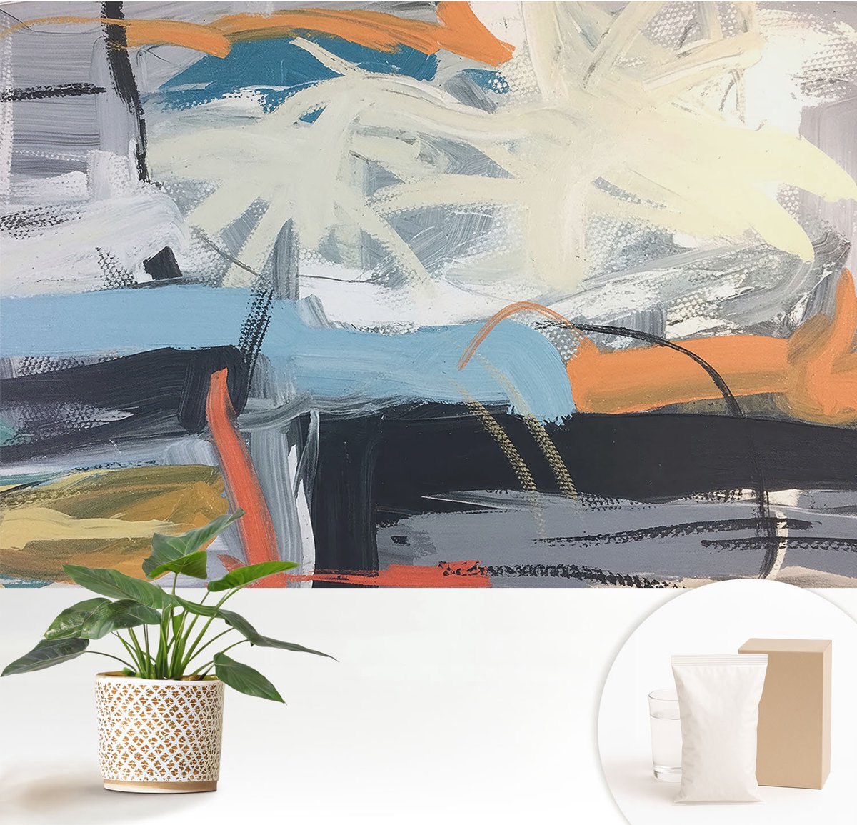 Wallfluent Fotobehang - Wit Vliesbehang - 152x104 cm - Kleurrijke Abstractie Fotobehang Vlies - Hal behang Abstractie - Muurschildering - Woonkamer behang
