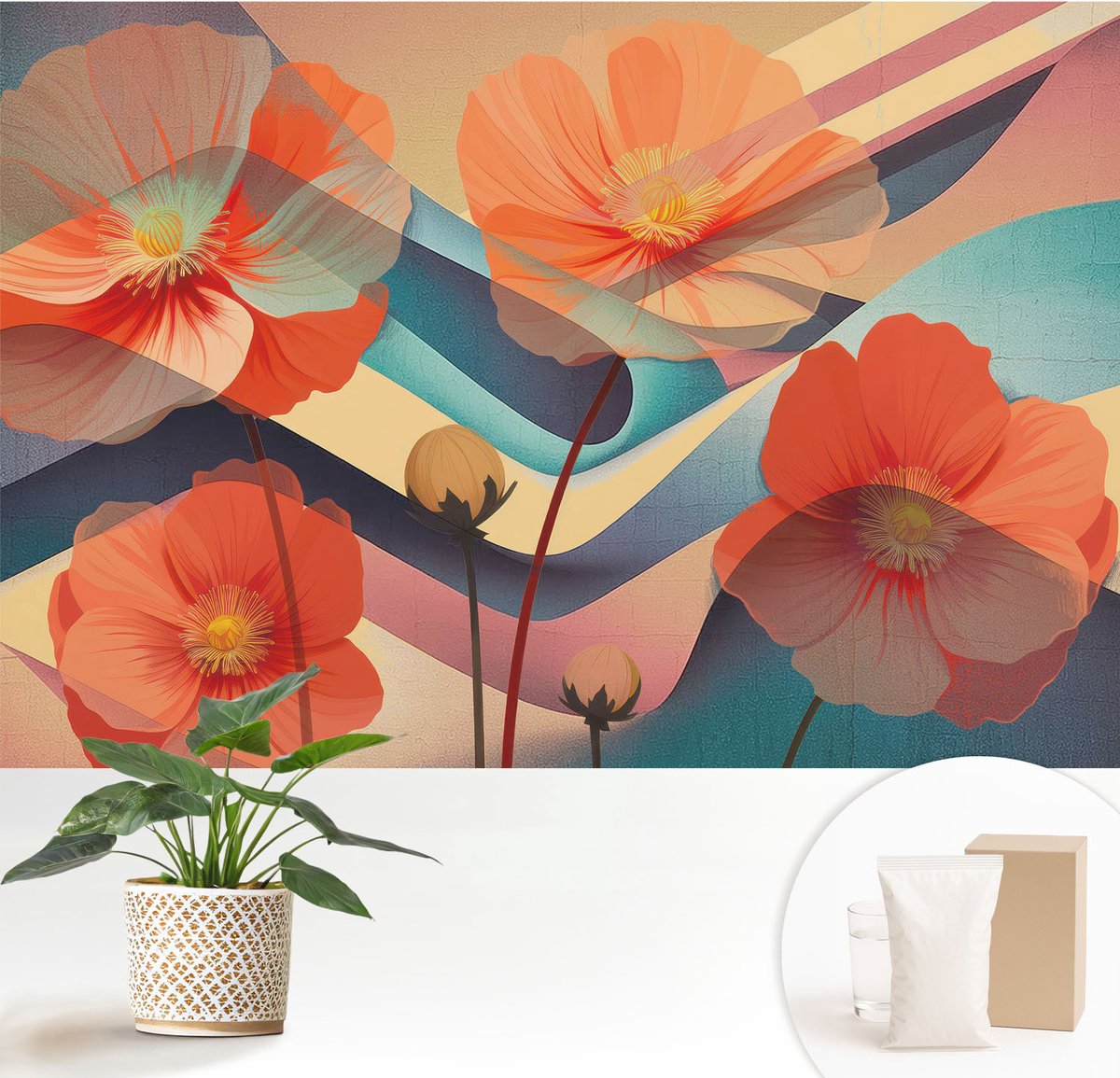 Wallfluent Fotobehang - Oranje Vliesbehang - 152x104 cm - Bloemen Van De Zintuigen Muurschildering - Slaapkamer behang Bloemen En Planten - Fotobehang Vlies - Slaapkamer behang