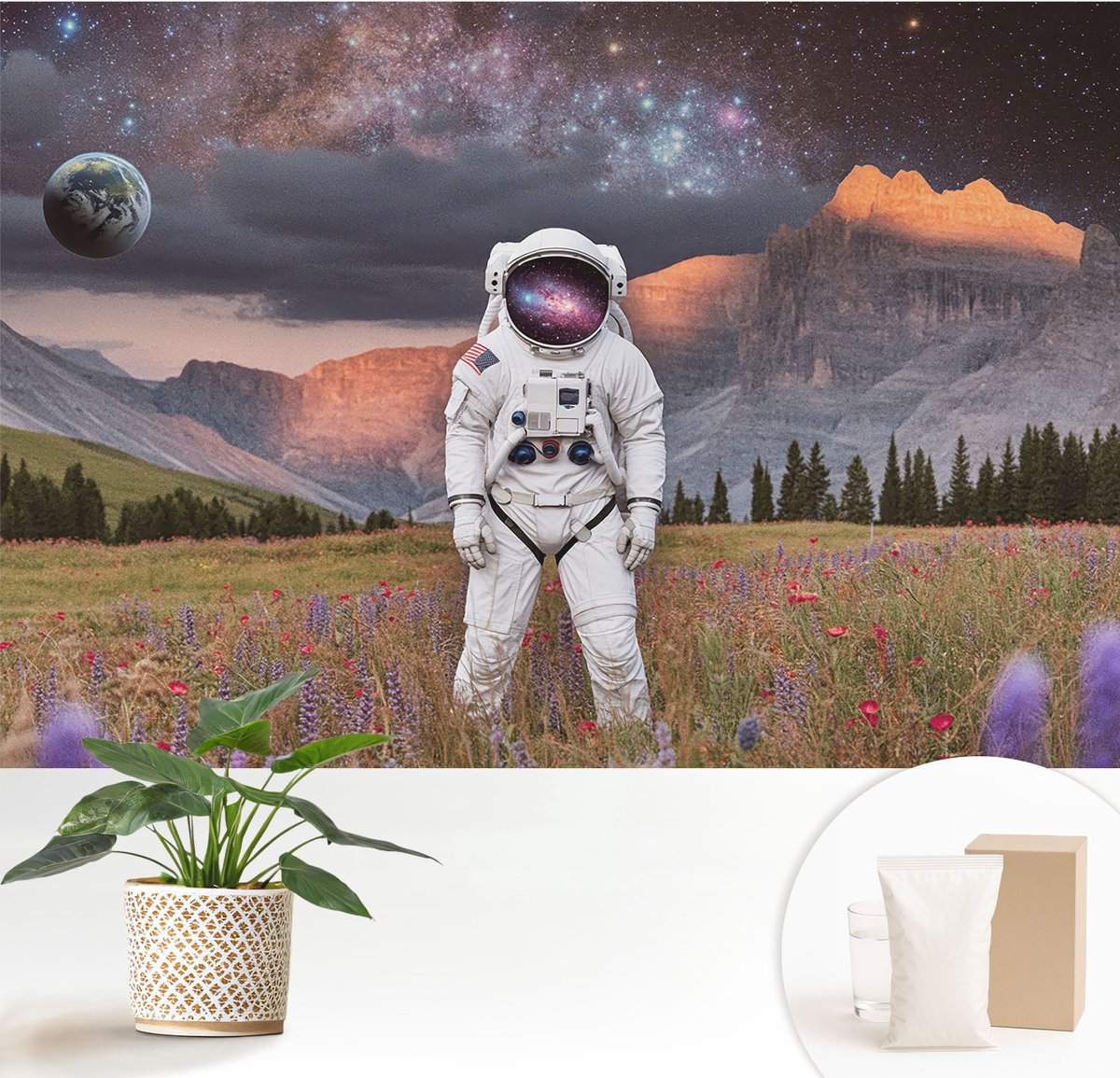 Wallfluent Fotobehang - Zwart Vliesbehang - 152x104 cm - Kosmisch Landschap Muurschildering - Slaapkamer behang Kosmos - Fotobehang Vlies - Slaapkamer behang