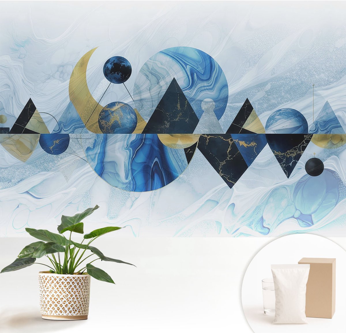 Wallfluent Fotobehang - Wit Vliesbehang - 152x104 cm - Kosmische Elegantie Muurschildering - Slaapkamer behang Abstractie - Fotobehang Vlies - Slaapkamer behang