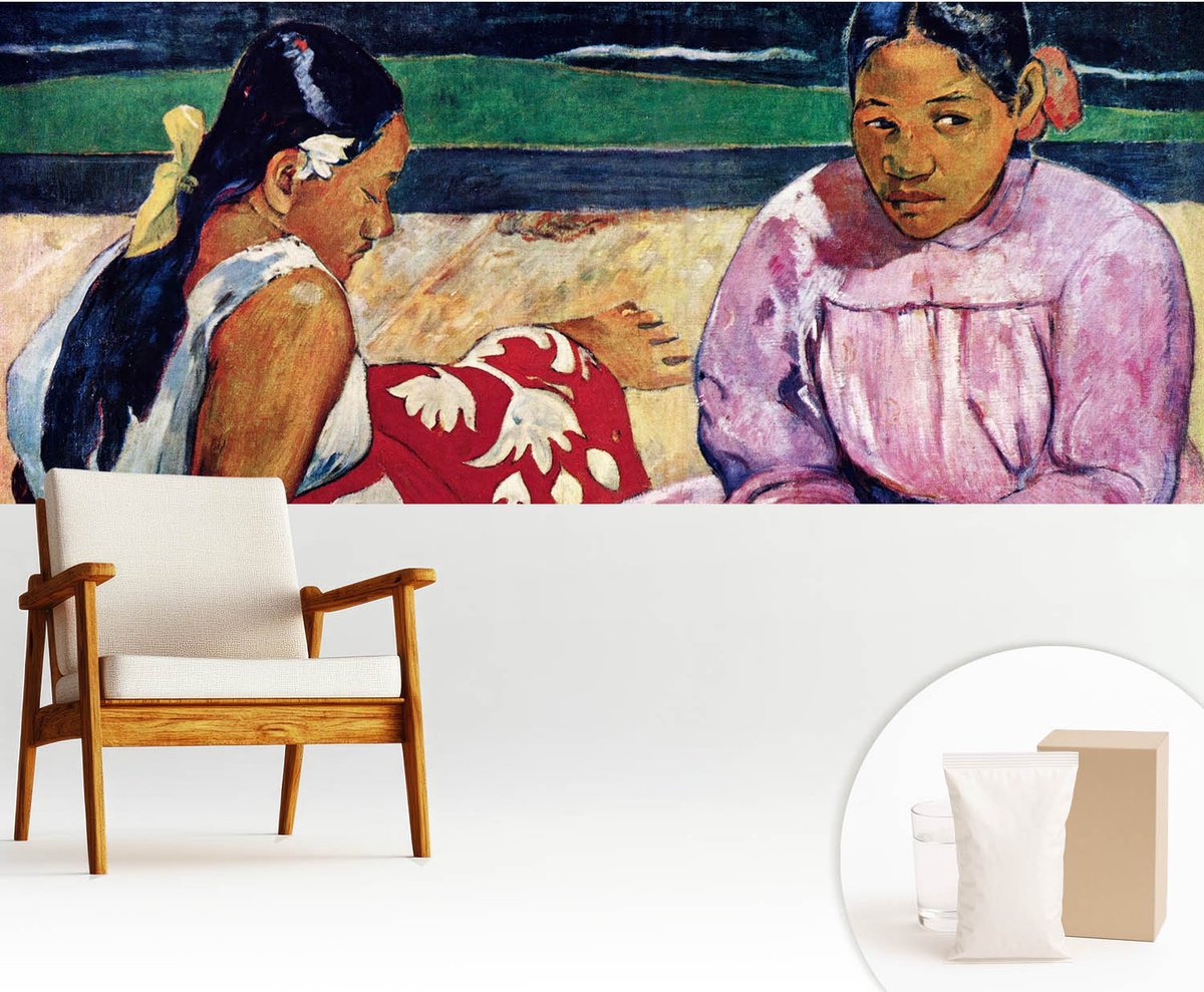 Wallfluent Fotobehang - Rood Vliesbehang - 250x104 cm - Strandscène Fotobehang Vlies - Hal behang Mensen - Muurschildering - Woonkamer behang