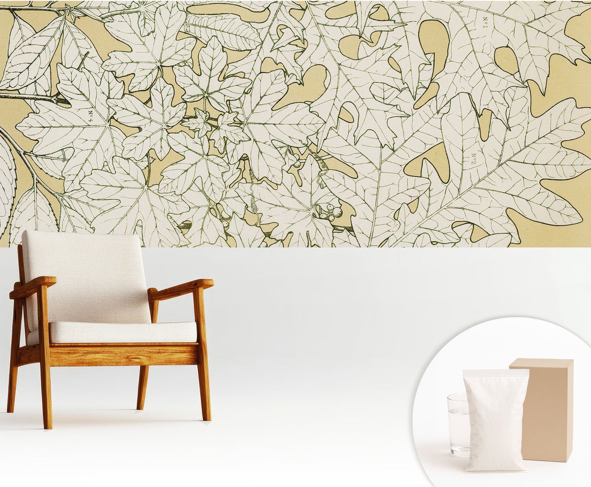 Wallfluent Fotobehang - Geel Vliesbehang - 250x104 cm - Boombladeren Fotobehang Vlies - Hal behang Bloemen En Planten - Muurschildering - Woonkamer behang