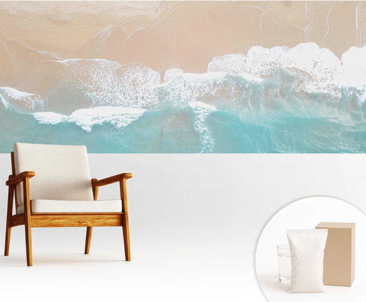 Wallfluent Fotobehang - Beige Vliesbehang - 250x104 cm - Brullende Golven Fotobehang Vlies - Woonkamer behang Landschappen - Muurschildering - Woonkamer behang