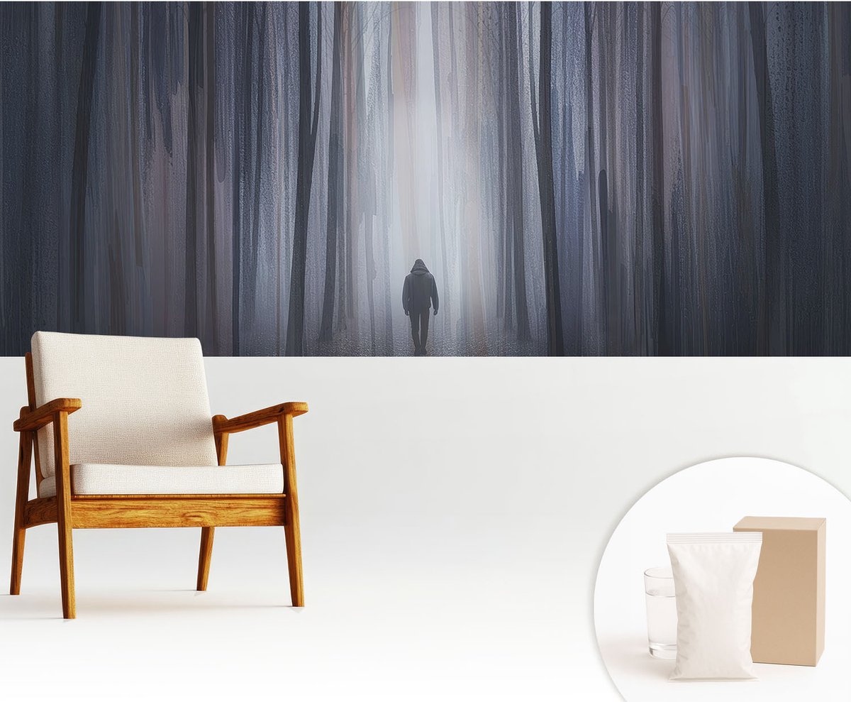 Wallfluent Fotobehang - Grijs Vliesbehang - 250x104 cm - Bosstilte Muurschildering - Slaapkamer behang Landschappen - Fotobehang Vlies - Slaapkamer behang