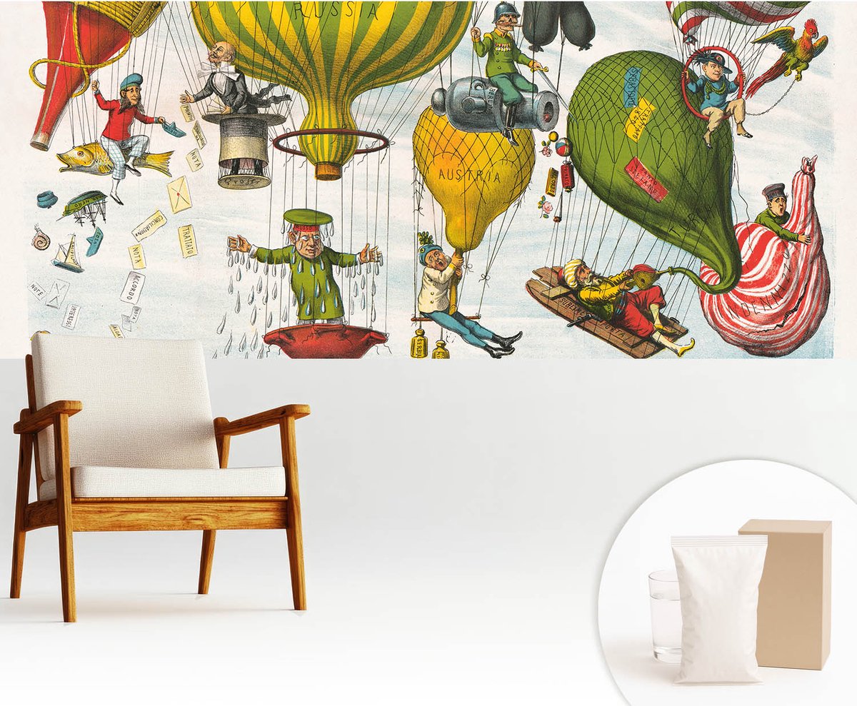 Wallfluent Fotobehang - Geel Vliesbehang - 250x104 cm - Ballonvaart Muurschildering - Slaapkamer behang Deel - Fotobehang Vlies - Slaapkamer behang