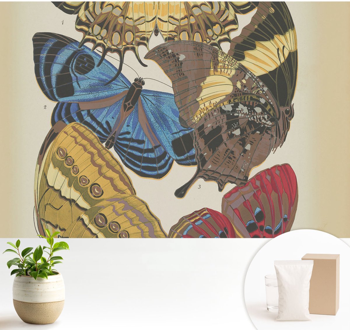 Wallfluent Fotobehang - Zwart Vliesbehang - 104x70 cm - Vlinders Als Inspiratiebron Fotobehang Vlies - Woonkamer behang Bloemen En Planten - Muurschildering - Woonkamer behang