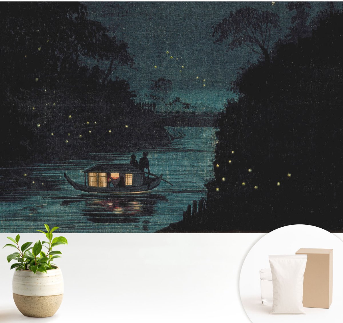 Wallfluent Fotobehang - Marine Vliesbehang - 104x70 cm - Avondlichten Fotobehang Vlies - Woonkamer behang Landschappen - Muurschildering - Hal behang