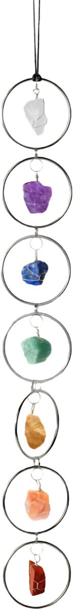 Chakra Wandhanger met 7 Natuurstenen - Zilverkleurige Hanger - Spirituele Wanddecoratie voor Energie, Balans & Mindfulness - Handgemaakt Boho Ornament voor Yoga, Meditatie & Interieur - Positieve Energie Hanger met Edelstenen