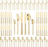 Deleca 12 Persoons Luxe RVS Bestekset Amor (72-delig) - Lepels, Messen, Vorken, Steakmessen & Gebaksvorkjes - Kerst - Vaatwasserbestendig - Goud Design Bestek - 18/0 Edelstaal